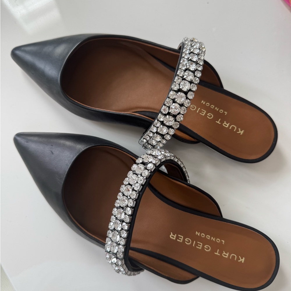 Kurt Geiger Black Crystal Strap Pointed Mule, size 38: - Picture 2 of 3